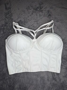Just Don White Longline Bustier Crop Top with Strappy Detail